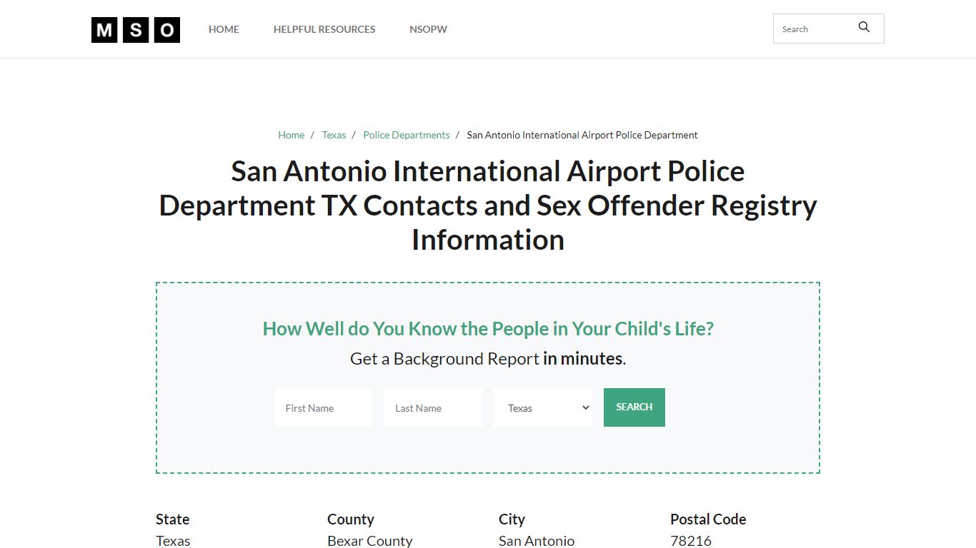 San Antonio International Airport Police Department ... - Map Sex Offenders